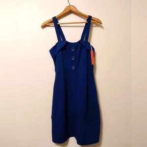 Blue Tullette Dress with Pockets New Button Front Detail